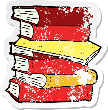 Bir insan tarafından çizilmiş bir kitap yığınının gerilimli retro yapıştırması.