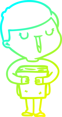 Bir çizgi filmin soğuk gradyan çizimi mutlu bir çocuğun bir insan tarafından çizilmiş kitabı hakkında konuşması.