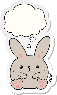 Düşünce baloncuklu çizgi film tavşanı insan tarafından çizilmiş bir çıkartma.