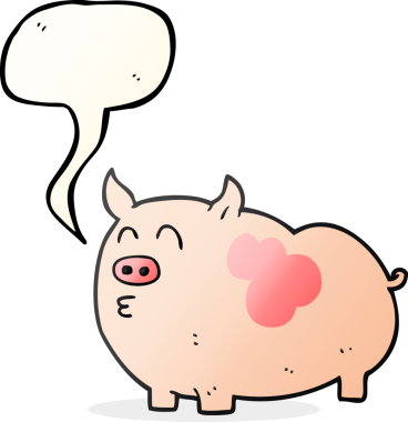 Bir insan tarafından çizilmiş serbest konuşma balonu çizgi film domuzu.