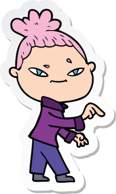 Bir insan tarafından çizilmiş bir karikatür kadının çıkartması.