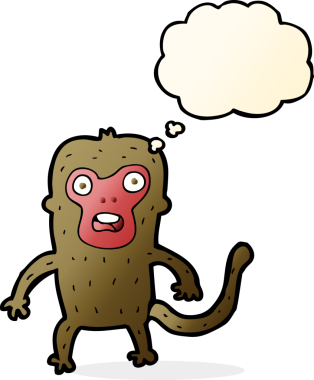 Bir insan tarafından çizilmiş düşünce baloncuklu çizgi maymun.