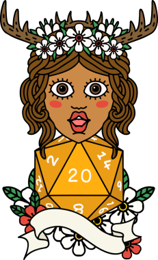 Retro Dövme Tarzı İnsan Druid Bir insan tarafından çizilmiş doğal yirmi zar ile