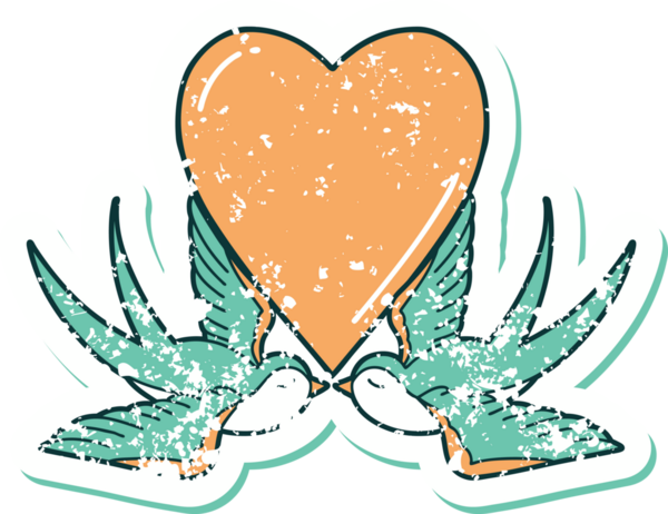 Kederli sembolik dövme stili kırlangıçlar ve bir insan tarafından çizilmiş kalp.