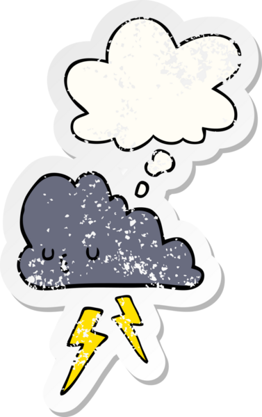 Düşünce baloncuklu karikatür fırtına bulutu bir insan tarafından çizilmiş yıpranmış bir çıkartma.