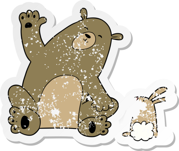 Bir insan tarafından çizilmiş karikatür ayısı ve tavşan arkadaşlarının sıkıntılı çıkartması.