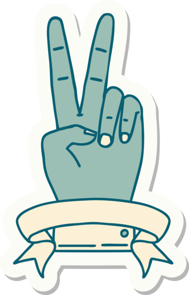 Barış çıkartması. Bir insan tarafından çizilmiş bir pankartıyla iki parmak hareketi.