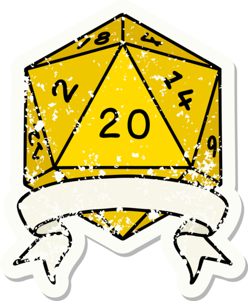 Retro Dövme Biçimi Doğal 20 kritik vuruş D20 zar bir insan tarafından çizildi