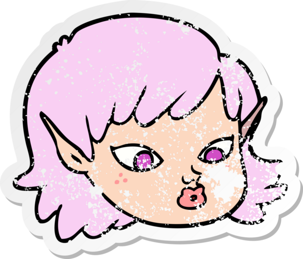 Bir insan tarafından çizilmiş karikatür elf kızının sıkıntılı çıkartması.