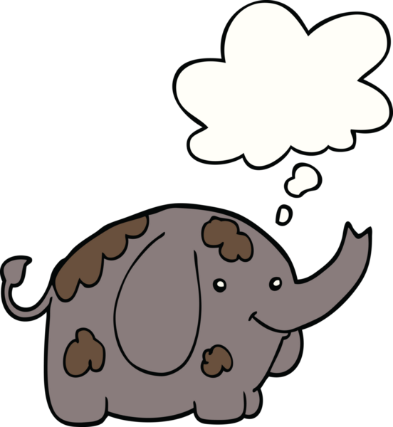 Bir insan tarafından çizilmiş düşünce baloncuklu bir fil.