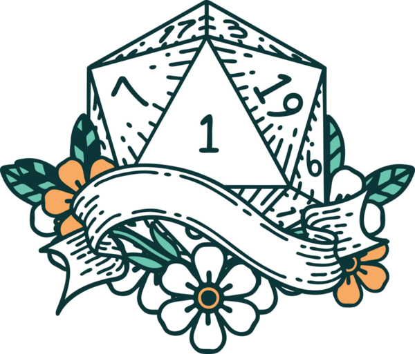 Retro Dövme Biçimi Doğal Bir d20 zar bir insan tarafından çizildi