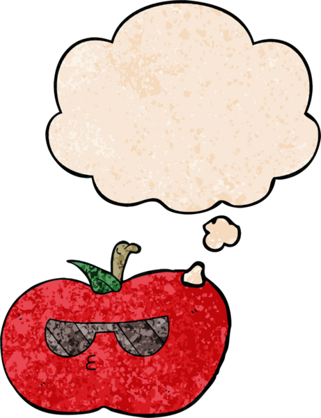 Düşünce baloncuklu çizgi film serin elma bir insan tarafından çizilmiş grunge doku tarzı