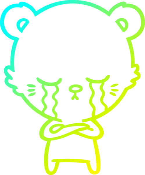 Bir insan tarafından çizilmiş ağlayan çizgi film ayısının soğuk gradyan çizgisi.