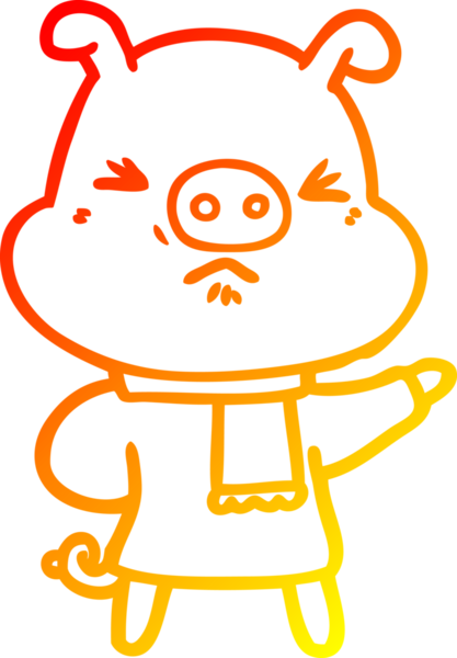 Bir insan tarafından çizilmiş kızgın bir domuzun sıcak çizgi çizimi