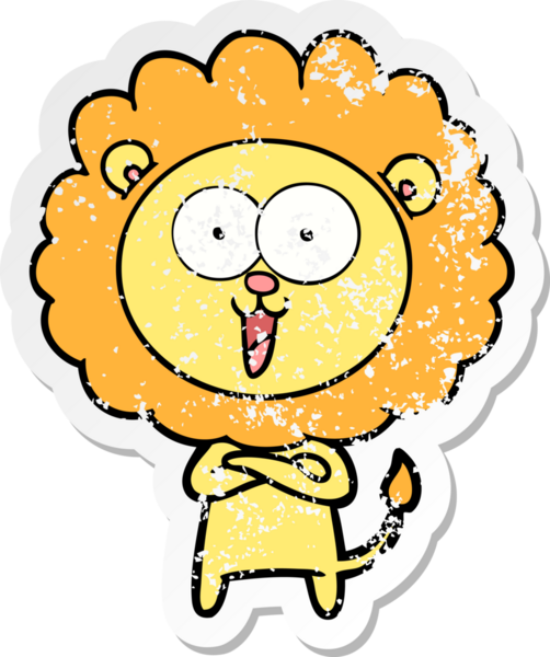 Bir insan tarafından çizilmiş mutlu çizgi film aslanının sıkıntılı çıkartması.