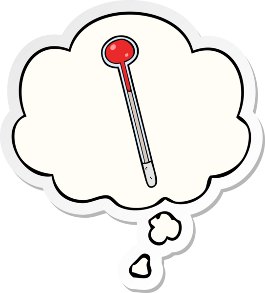 Düşünce baloncuklu karikatür termometresi insan tarafından çizilmiş bir çıkartma.