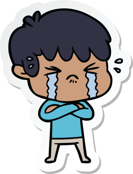 Bir insan tarafından çizilmiş ağlayan bir çizgi film çocuğunun çıkartması.