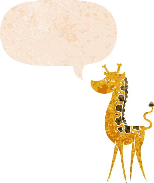 grunge içinde konuşma baloncuğu olan çizgi film zürafası bir insan tarafından çizilmiş tedirgin geçmiş dokuma tarzı