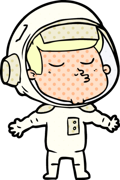 Bir insan tarafından çizilmiş kendine güvenen bir astronot çizgi filmi.