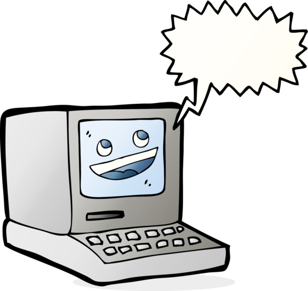 bir insan tarafından çizilmiş konuşma baloncuklu eski bir bilgisayar