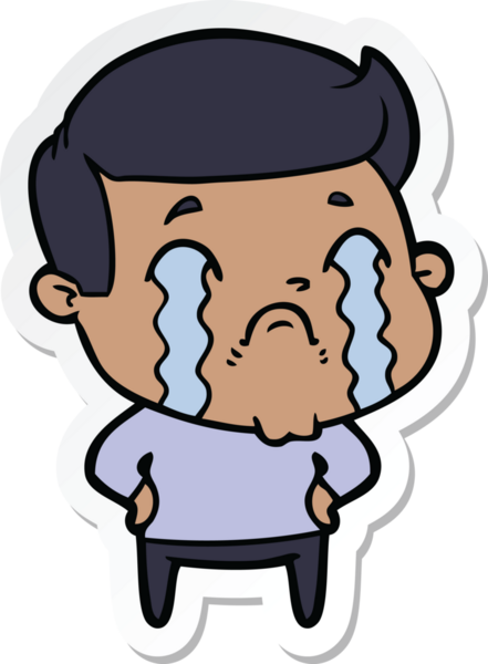 Bir insan tarafından çizilmiş, ağlayan bir çizgi film karakterinin çıkartması.