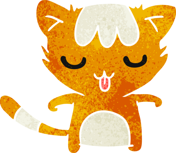 Bir kawai kedisinin insan tarafından çizilmiş eski çizgi film çizimi.