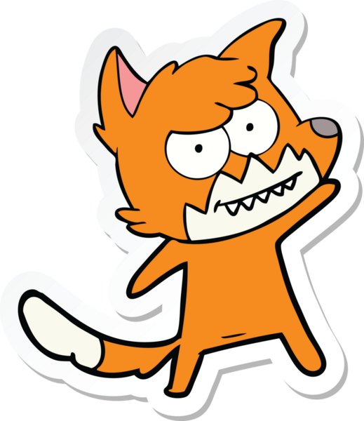 Bir insan tarafından çizilmiş sırıtan tilki çizgi filminin çıkartması