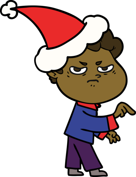 Bir insan tarafından çizilmiş Noel Baba şapkası giyen kızgın bir adamın el çizimi.