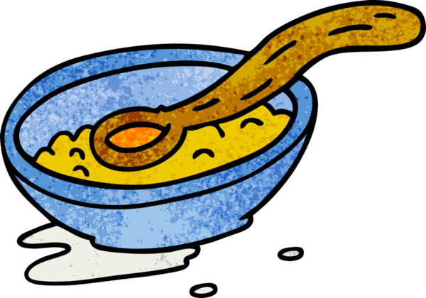 Bir insan tarafından çizilmiş mısır gevreği kasesinin el çizimi karikatürü.