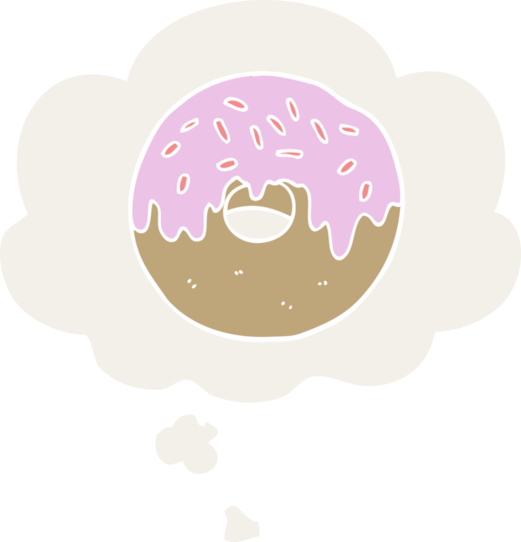 Düşünce baloncuğu olan çizgi film çörekleri insan tarafından çizilmiş.