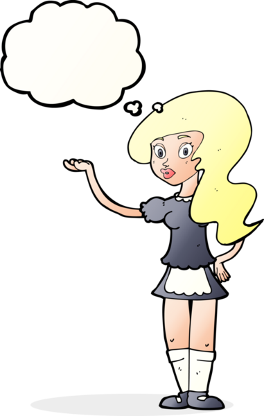 Bir insan tarafından çizilmiş düşünce kabarcığı olan çizgi film garsonu.