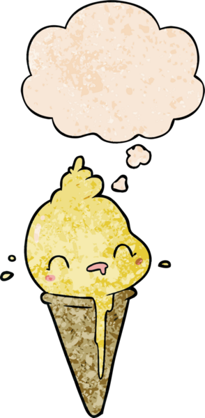 Bir insan tarafından çizilmiş grunge desenli düşünce baloncuklu tatlı çizgi film dondurması.