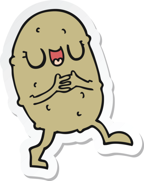 Bir insan tarafından çizilmiş mutlu patates karikatürü.