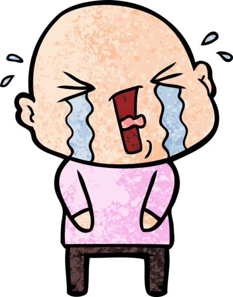 Bir insan tarafından çizilmiş ağlayan kel bir adam.