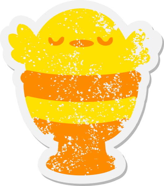 Bir insan tarafından çizilmiş yumurta fincanındaki şirin yavru kuş.