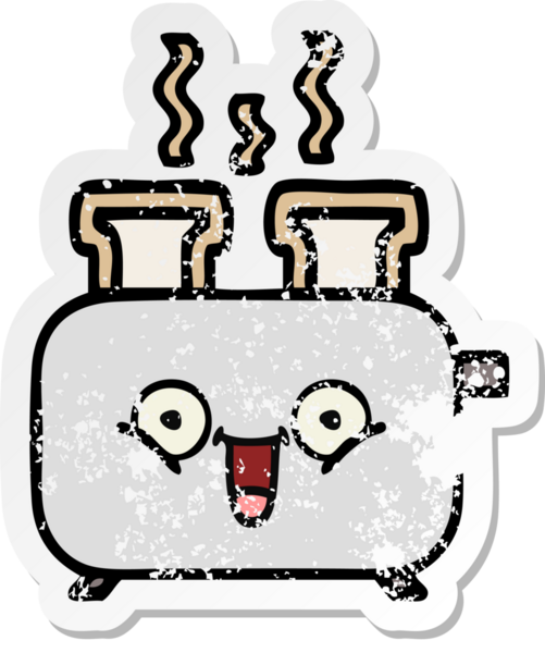 Bir insan tarafından çizilmiş bir ekmek kızartma makinesinin hüzünlü çıkartması.