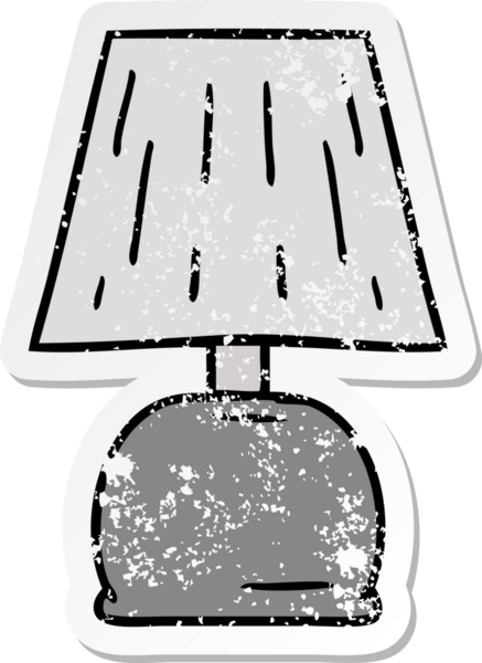 Bir insan tarafından çizilmiş yatağın kenarındaki lambanın çizilmiş karikatürü.