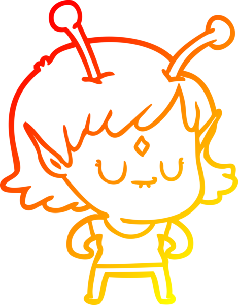 Bir insan tarafından çizilmiş bir uzaylı kız çizgi çizimi.