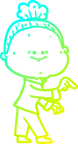 Bir insan tarafından çizilmiş, mutlu, yaşlı bir kadının çizimi.