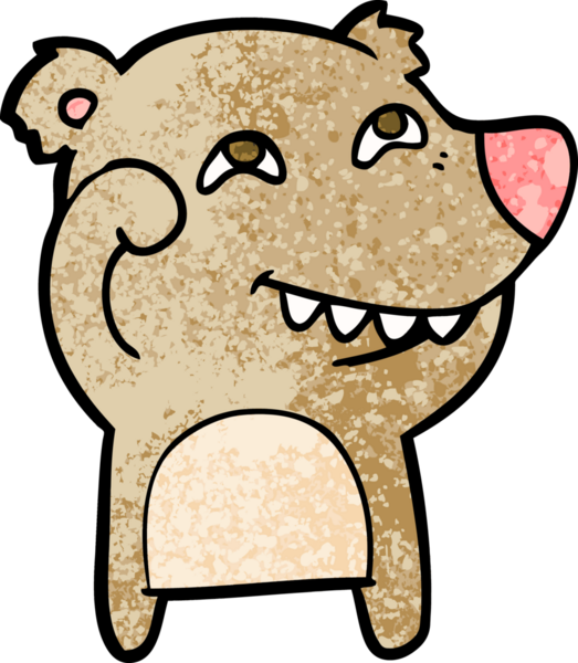 Bir insan tarafından çizilmiş dişleri gösteren çizgi film ayısı.