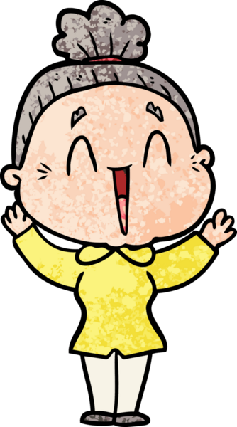 Bir insan tarafından çizilmiş mutlu yaşlı kadın çizgi filmi.