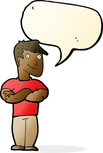 bir insan tarafından çizilmiş konuşma balonu olan kaslı bir adam.