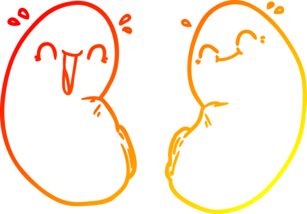 Bir insan tarafından çizilen mutlu böbreklerin çizgi çizimi.