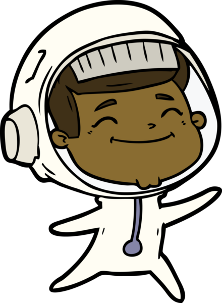 Bir insan tarafından çizilmiş mutlu astronot çizgi filmi.