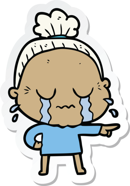 Bir insan tarafından çizilmiş, ağlayan yaşlı bir kadının çıkartması.