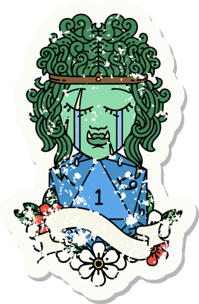 Ağlayan ork barbar karakterli bir adamın grunge sticker 'ı. Doğal bir insan tarafından çizilmiş.