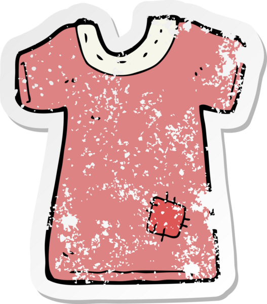 Bir insan tarafından çizilmiş yamalı eski bir tişörtün retro sıkıntılı çıkartması.