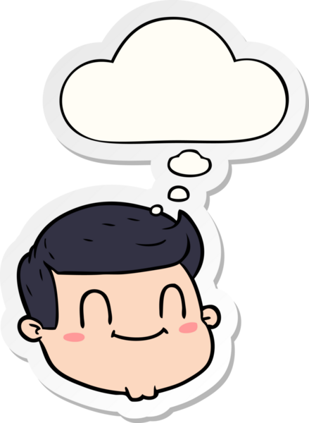 Düşünce baloncuklu çizgi film erkek yüzü bir insan tarafından çizilmiş çıkartma gibi.