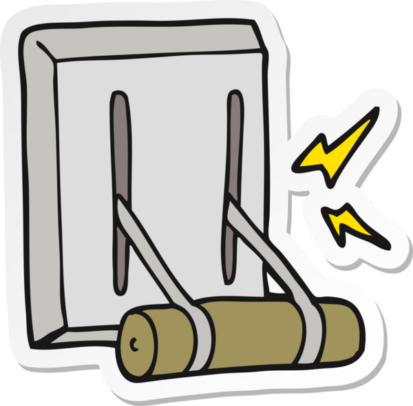 Bir insan tarafından çizilmiş karikatür elektrik düğmesi çıkartması.