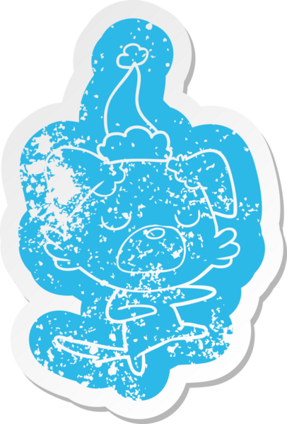 Bir insan tarafından çizilmiş Noel Baba şapkası takan bir köpeğin garip bir karikatürü.